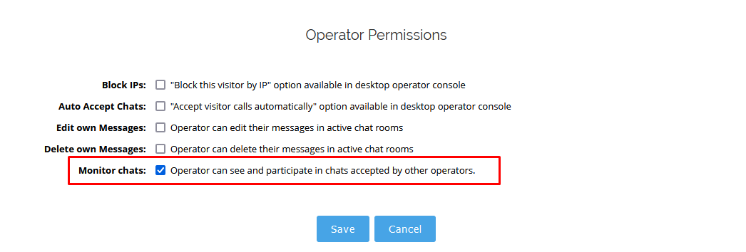 Screenshot of chat agent permissions with Monitoring permission enabled