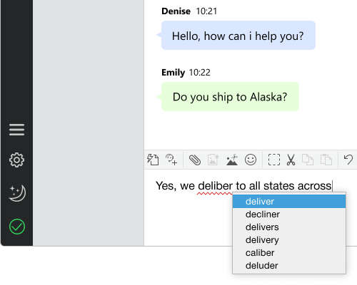 Die Chat-Agent-App hat eine eingebaute Rechtschreibprüfung