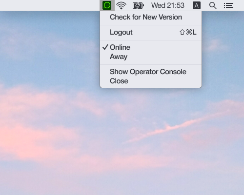 Live-Chat-Agent-App in die Mac OS-Menüleiste minimieren Agent-App kann in die Menüleiste minimiert werden