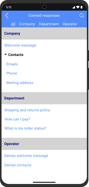 Erstellen Sie eine Reihe von vordefinierten Antworten und verwenden Sie diese, um Tippzeit auf dem Mobiltelefon zu sparen Bildschirm mit gespeicherten Antworten in der Android-Chat-App